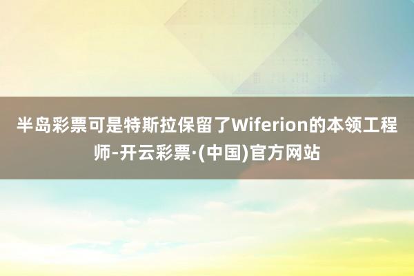 半岛彩票可是特斯拉保留了Wiferion的本领工程师-开云彩票·(中国)官方网站